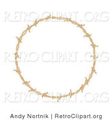 Retro Clipart of a Circular Border Frame of Barbed Wire over a Solid White Background by Andy Nortnik