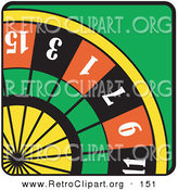 Retro Clipart of a Colorful Roulette Wheel in a Casino on a Green Table by Andy Nortnik