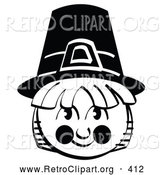 Retro Clipart of a Coloring Page of a Male Pilgrim in a Black Hat, Smiling by Andy Nortnik