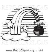 Retro Clipart of a Coloring Page of a Pot of Gold at the End of a Rainbow with Stars by Andy Nortnik