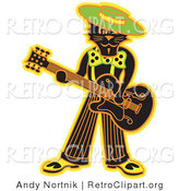 Retro Clipart of a Cool Black Cat Playing a Guitar on Stage by Andy Nortnik