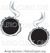 Retro Clipart of a Couple of Hot Bullet Holes Through Metal, Smoking by Andy Nortnik