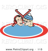 Retro Clipart of a Cute and Happy Laughing Couple with Skis Retro by Andy Nortnik