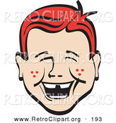 Retro Clipart of a Cute and Happy Red Haired Freckled Boy with Missing Front Teeth, Laughing Retro by Andy Nortnik