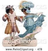 Retro Clipart of a Cute Romantic Black Couple in Beautiful Clothing, Ballroom Dancing, Circa 1890 by OldPixels