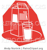 Retro Clipart of a Dairy Still Life of a Whole Glass of Milk by a Milk Carton by Andy Nortnik