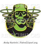 Retro Clipart of a Face of a Green Frankenstein Monster by Andy Nortnik