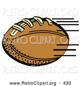 Retro Clipart of a Fast Brown Leather American Football Speeding Through the Air During a Game on White by Andy Nortnik
