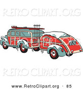 Retro Clipart of a Festive Green and Red Woody Car Hauling a Trailer and Carrying Skis and Poles on the Roof Retro by Andy Nortnik