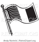 Retro Clipart of a Flag of Ireland on a Flagpole in Black and White by Andy Nortnik