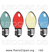 Retro Clipart of a Four Colorful Christmas Lightbulbs on a White Background by Andy Nortnik