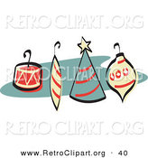 Retro Clipart of a Four Colorful Christmas Tree Ornaments with Hooks Retro by Andy Nortnik