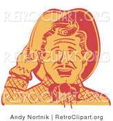 Retro Clipart of a Friendly Two Tone Cowboy Man Tipping His Hat While Saying Howdy by Andy Nortnik