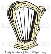 Retro Clipart of a Gold Harp Instrument over a Solid White Background by Andy Nortnik