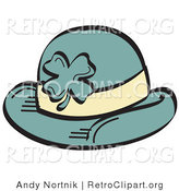 Retro Clipart of a Green St Paddy's Day Hat with a Clover on the Front by Andy Nortnik