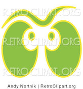 Retro Clipart of a Halloween Pair of Green and Yellow Ghost Eyes Glowing by Andy Nortnik