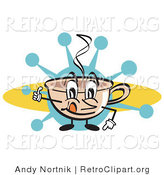Retro Clipart of a Happy Coffee Cup Character with Steamy Hot Coffee Giving a Thumbs up by Andy Nortnik