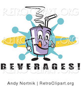 Retro Clipart of a Happy Purple Cup Holding Fountain Soda and a Straw by Andy Nortnik