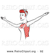 Retro Clipart of a Happy Red Haired Housewife or Maid Woman Singing and Dancing While Wearing an Apron by Andy Nortnik