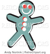 Retro Clipart of a Happy, Smiling Gingerbread Man Cookie by Andy Nortnik
