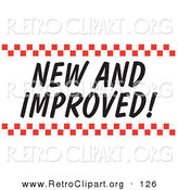Retro Clipart of a New and Improved Sign with Red Checker Borders on White by Andy Nortnik
