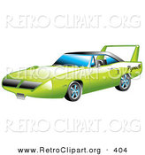 Retro Clipart of a New Green 1970 Plymouth Road Runner Superbird Racing Car with a Large Spoiler in the Back by Andy Nortnik