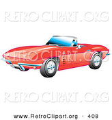 Retro Clipart of a New Red 1963 Convertible Chevrolet Corvette with the Top down and Crome Bumpers by Andy Nortnik