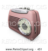 Retro Clipart of a Old Fashioned Retro Pink Radio with a Station Dial, on a White Surface by KJ Pargeter