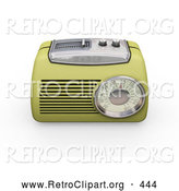 Retro Clipart of a Old Fashioned Vintage Greenish Yellow Radio with a Station Tuner, on a White Background by KJ Pargeter