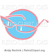 Retro Clipart of a Pair of Pink Girly Sunglasses over a Blue Circle by Andy Nortnik