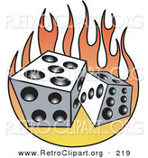 Retro Clipart of a Pair of Two White and Black Dice and Flames by Andy Nortnik