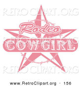 Retro Clipart of a Pale Pink Rodeo Cowgirl Sign with a Star and Barbed Wire over White by Andy Nortnik