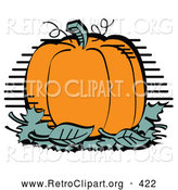 Retro Clipart of a Pile of Green Leaves and a Pumpkin by Andy Nortnik