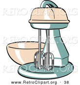 Retro Clipart of a Pink and Green Large Electric Kitchen Mixer by Andy Nortnik