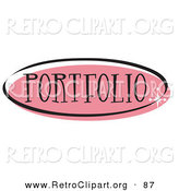 Retro Clipart of a Pink Oval Portfolio Website Button That Could Link to a Gallery on a Site on White by Andy Nortnik