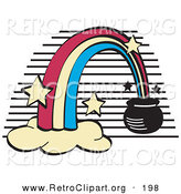 Retro Clipart of a Pot of Gold at the End of a Rainbow on Black and White by Andy Nortnik