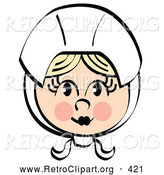 Retro Clipart of a Pretty Female Pilgrim Character Blushing and Wearing a White Bonnet over Her Blond Hair by Andy Nortnik
