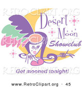 Retro Clipart of a Pretty Showgirl and a Moon on a Colorful Desert Moon Showclub Sign by Andy Nortnik