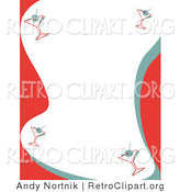 Retro Clipart of a Red and White Stationery Background with a Border of Retro Martinis by Andy Nortnik