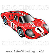 Retro Clipart of a Restored Red 1967 Ford Mark IV GT40 Racing Car with White Stripes and the Number 1 by Andy Nortnik