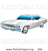 Retro Clipart of a Restored White and Chrome 1967 Chevrolet SS Impala Muscle Car by Andy Nortnik