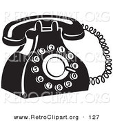Retro Clipart of a Retro Black and White Rotary Landline Telephone by Andy Nortnik