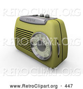 Retro Clipart of a Retro Greenish Yellow Old Fashioned Radio with a Station Dial, on a White Surface by KJ Pargeter