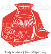 Retro Clipart of a Retro Jar of Lemonade and a Sliced and Whole Lemon Resting on the Counter by Andy Nortnik