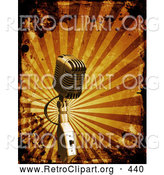 Retro Clipart of a Retro Microphone over a Bursting Orange Striped Background with Grunge Splatters by KJ Pargeter