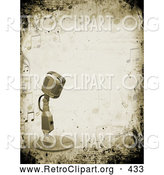 Retro Clipart of a Retro Microphone over a Grunge Background Bordered by Music Notes by KJ Pargeter