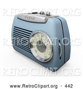 Retro Clipart of a Retro Old Fashioned Blue Radio with a Station Dial, on a White Surface by KJ Pargeter