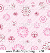 Retro Clipart of a Retro Old Fashioned Pink Background of White and Pink Flowers and Circles over a Weaved Texture by KJ Pargeter