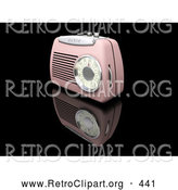 Retro Clipart of a Retro Old Fashioned Pink Radio with a Station Dial, on a Reflective Black Surface by KJ Pargeter