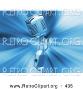Retro Clipart of a Retro Silver Microphone over a Blue Bursting Background by KJ Pargeter